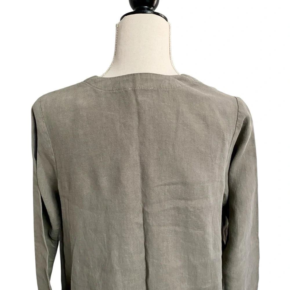 J.Jill Pure Jill Linen Open Front Ruffle Hem Cardigan Olive XS Petite - Picture 11 of 16